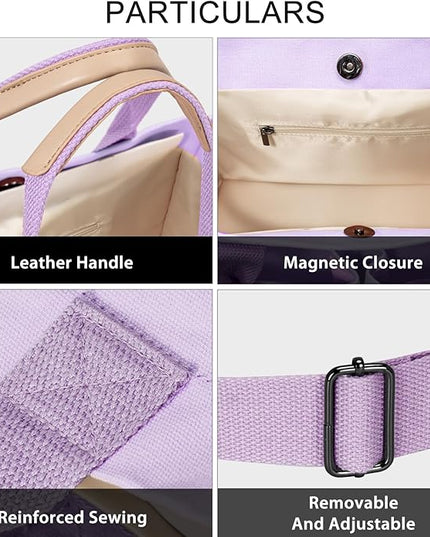 Canvas Tote Bag for Women Crossbody Work Purse with Pockets Top Handle Handbag Satchel Bags for Travel Nurse Teacher