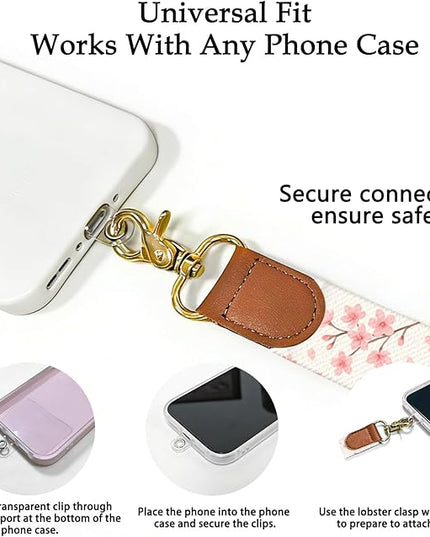 Phone Lanyard Crossbody with Wrist Strap, Adjustable Sakura Neck & Wrist Lanyard for Phones, Keys, ID Badges and Case Accessories – Universal Hands-Free Strap Set