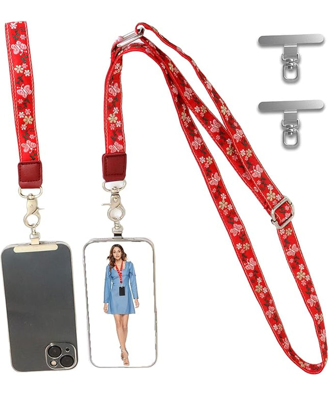 LEMEDE Wrist Keychain and Adjustable Phone Lanyard, Silver Hook Phone Crossbody Strap with 360° Rotating Phone Pads