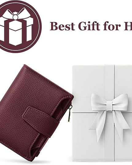 Airkit Small Wallet Women RFID Blocking Soft Leather Bifold Compact Card Holder Wallet for Women with Zipper Coin Pocket 4 ID Window