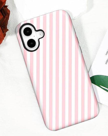 Magnetic for iPhone 17 Case Cute Diagonal Stripes Phone Case, Shockproof Slim TPU and Hard PC Protective Phone Cover Compatible with MagSafe Designed for Women Girls,Pink