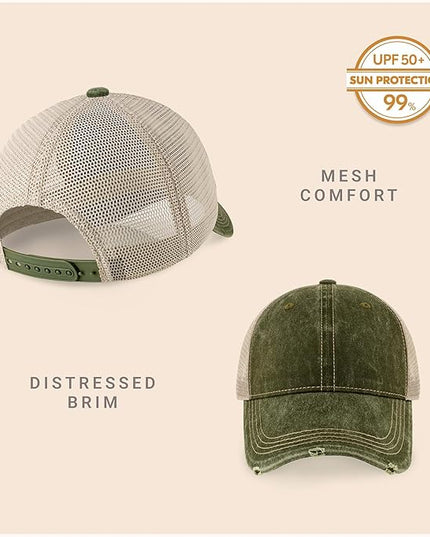 CHOK.LIDS Everyday Premium Washed Trucker Hat Unstructured Distressed Pigment Dyed Cap Adjustable Outdoor Headwear