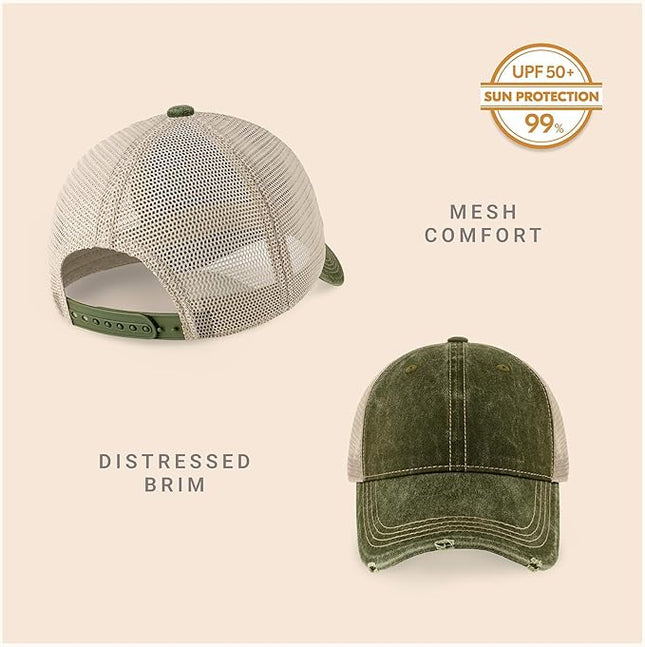 CHOK.LIDS Everyday Premium Washed Trucker Hat Unstructured Distressed Pigment Dyed Cap Adjustable Outdoor Headwear