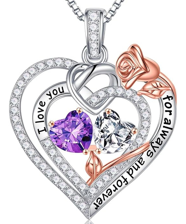 Iefil Christmas Gifts for Wife Women - 925 Sterling Silver Double Birthstone Necklace, Anniversary Birthday Gifts for Women, Jewelry Gift for Wife Girlfriend Mom Her