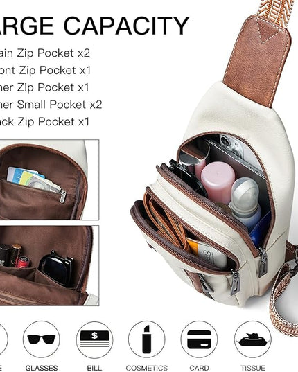 7L Sling Bag for Women Men Leather Small Sling Backpack Daypack Anti Theft Fanny Pack Crossbody Purse Travel