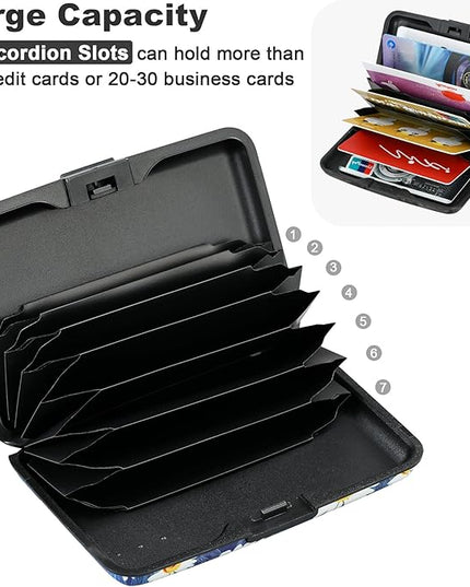 ELFISH Mini RFID Aluminum Wallet Credit Cards Holder Business Card Case Metal ID Case for Men Women(White Flower)