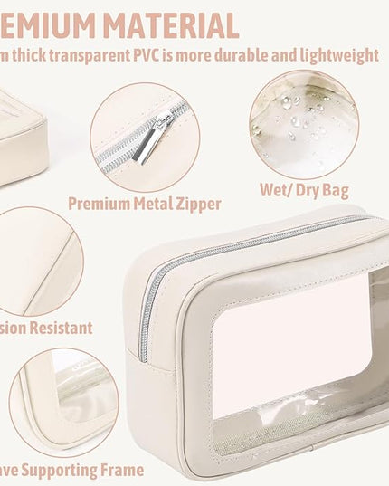3PCS Clear Toiletry Bag,TSA Approved Travel Makeup Pouch with Zipper for Cosmetics and Toiletries，Diaper Bag Organizer Pouch Set,Women's Purse Organizer and Clear Car Bag