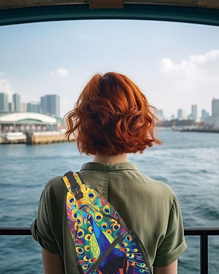 Animal Face Sling Bag Crossbody Bags Chest Bag Backpack for Travel Running and Hiking for Men Women Colorful Peacock