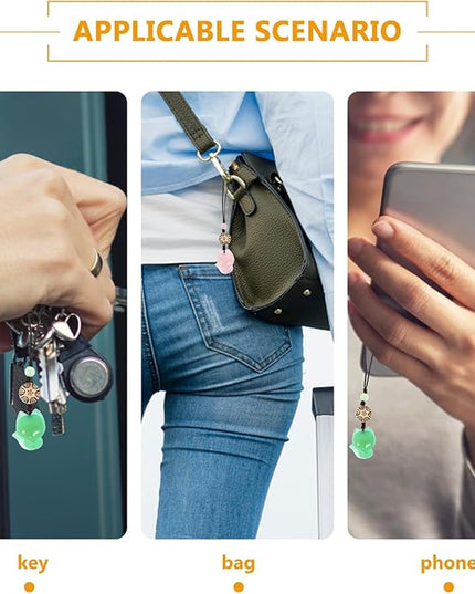 Beaupretty 2 pcs Jade Fox Charm Pendants for Phone Bag Keychain Green and Pink Mobile Phone Decor Accessories with Unique Fox Design Stylish and Adornments for Keys and Handbags