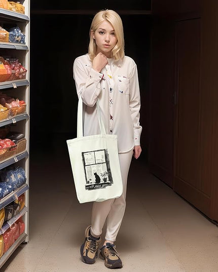 Tote Bag for Women, Reusable Zippered Canvas Bag with Handles Pocket Thick Canvas, for Grocery Shopping Beach Gift
