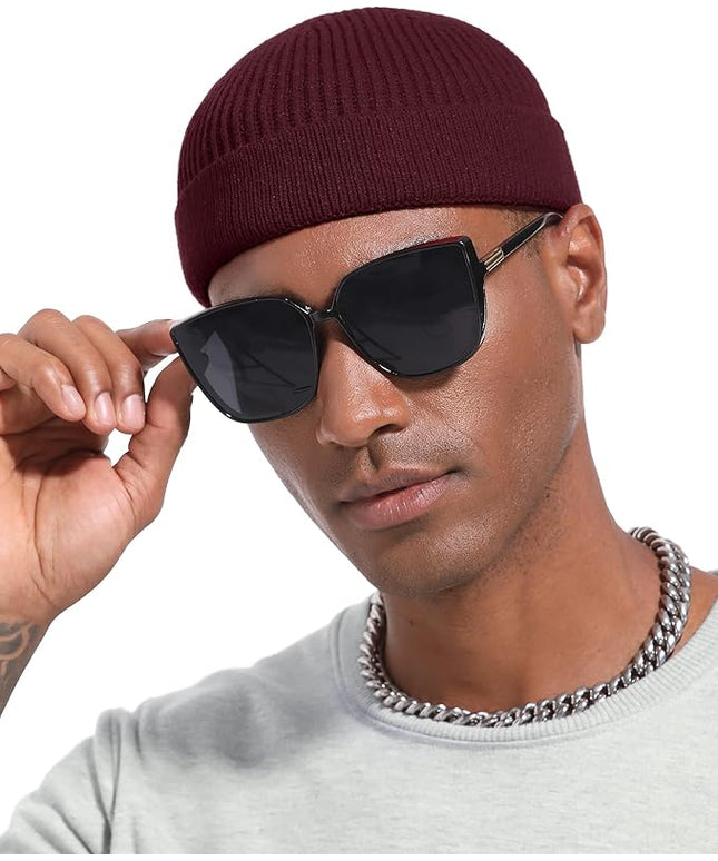 Short Fisherman Beanie for Men Women, Wool Knit Cuff Warm Winter Hats, Trawler Beanie Watch Caps Soft Skullcap