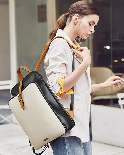 CLUCI Leather Backpack for Women, 15.6 inch Laptop Bag, Large Genuine Work Backpack Travel Back