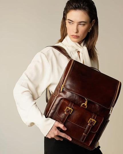 Time Resistance Leather Backpack - Laptop Travel Bag Rucksack up to 15” - Bag for Men and Women (Brown)