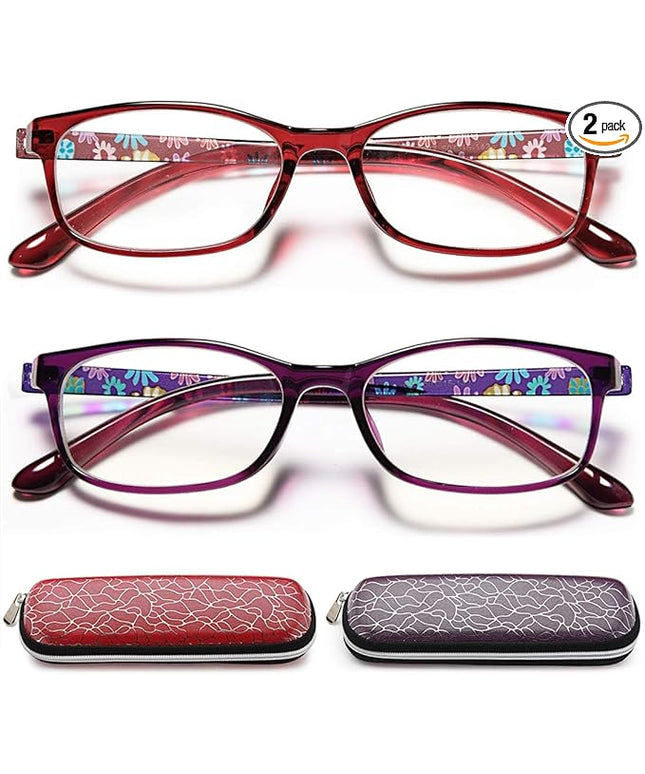 EYEURL Lightweight Flexible Reading Glasses Women - Magnification +1.75 Computer Eyeglasses Blue Light Blocking and Hard Case
