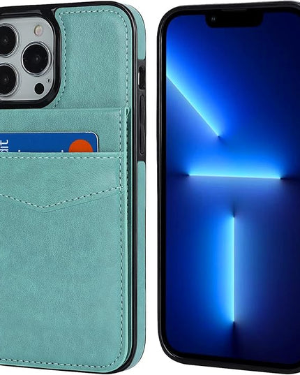 KIHUWEY Compatible with iPhone 13 Pro Max Case Wallet with Credit Card Holder, Premium Leather Magnetic Clasp Kickstand Heavy Duty Protective Cover for iPhone 13 Pro Max 6.7 Inch(Mint Green)