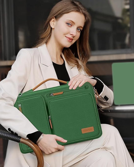 MOSISO 360 Protective Laptop Shoulder Bag,15-15.6 inch Computer Bags Compatible with MacBook Pro 16 inch, HP, Dell, Lenovo, Asus Notebook,Side Open Messenger Bag with 4 Zipper Pockets, Jungle Green