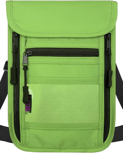 sundee Travel Neck Wallet with Double Zippers, RFID Blocking Passport Holder with Adjustable Neck Strap for Men and Women to Keep Cash, Credit Cards and Travel Documents Safe - Grass Green