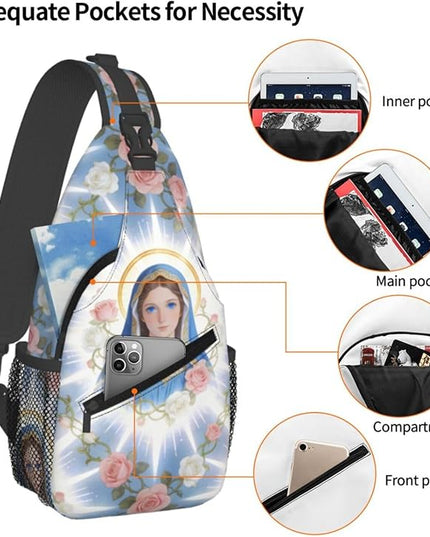 Our Lady of Guadalupe Sling Bag Crossbody Bags Clovers Chest Bag for Travel Hiking for Men Women Flower Mary 9