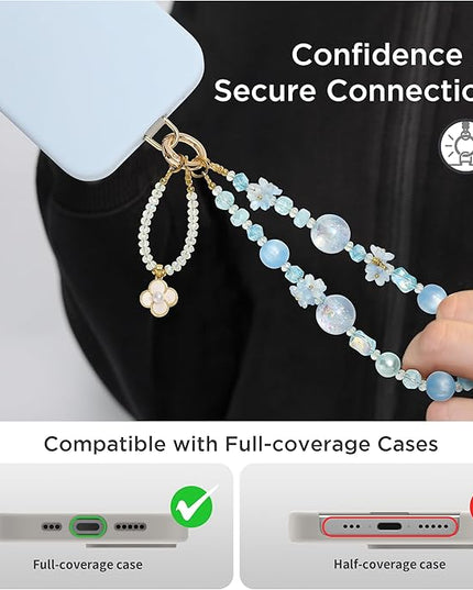 Phone Charm for Women, Anti-Theft Phone Wrist Strap, Hands-Free & Detachable Cellphone Lanyard Chain with Tether Tab
