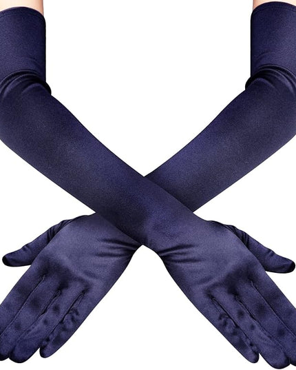 Lansian Long Opera Party Gloves for Women 1920s 20s Satin Gloves Costumes Elbow Length Bridal Evening Dress, 21 inches