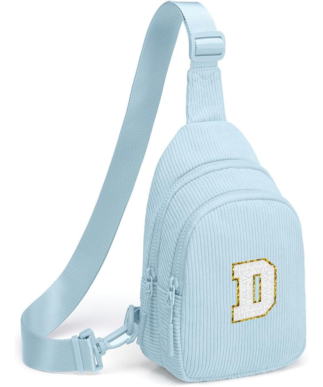 Viverte Small Corduroy Sling Bag Initial Crossbody Bag Fanny Pack for Girls Personalized Birthday Gifts for Teen Girls Gifts
