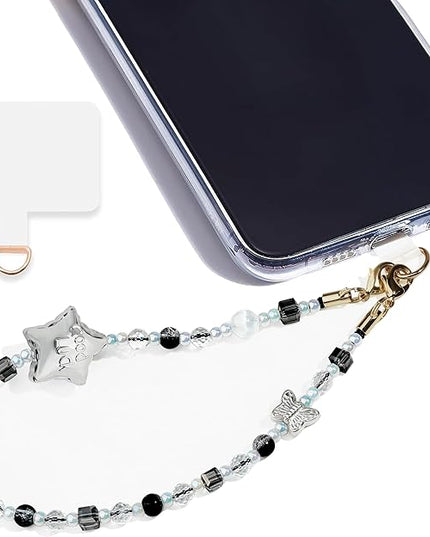 Marble Beaded Phone Wrist Strap,Detachable Phone Bracelet Strap with Tether Tab,Hands-Free Wristlet Strap (Silvery)