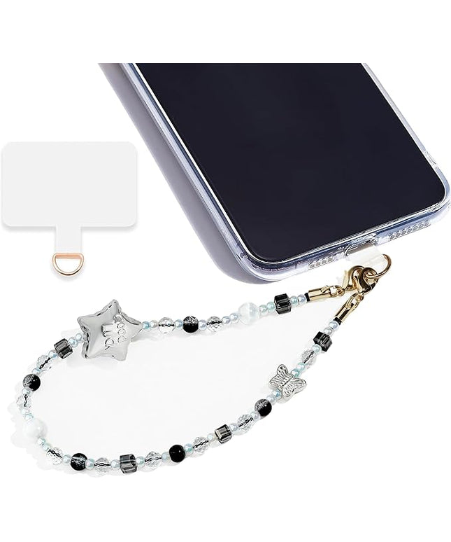 Marble Beaded Phone Wrist Strap,Detachable Phone Bracelet Strap with Tether Tab,Hands-Free Wristlet Strap (Silvery)