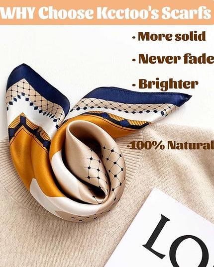 kcctoo 27.5" Mulberry Silk Feeling Head Scarf Women's Fashion Square Neck Satin Scarfs for Bag Hair Scarves Gift