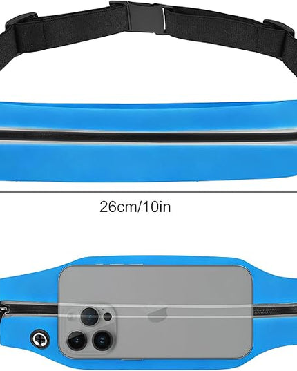 Slim Running Belt For Men and Women Waist Fanny Pack Phone Holder Pouch Bag Reflective Zipper Pocket Workout Cycling Fitness Bright Blue