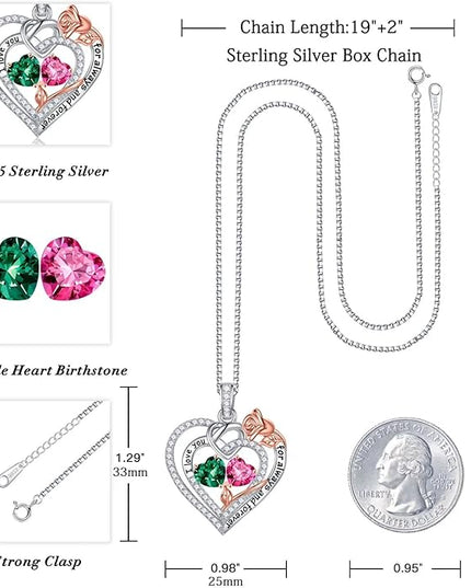 Iefil Christmas Gifts for Wife Women - 925 Sterling Silver Double Birthstone Necklace, Anniversary Birthday Gifts for Women, Jewelry Gift for Wife Girlfriend Mom Her