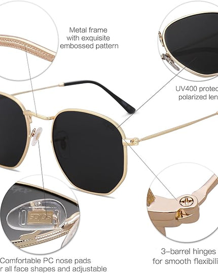 SOJOS Square Polarized Sunglasses for Women Men Small Hexagonal Polygon Shades SJ1072