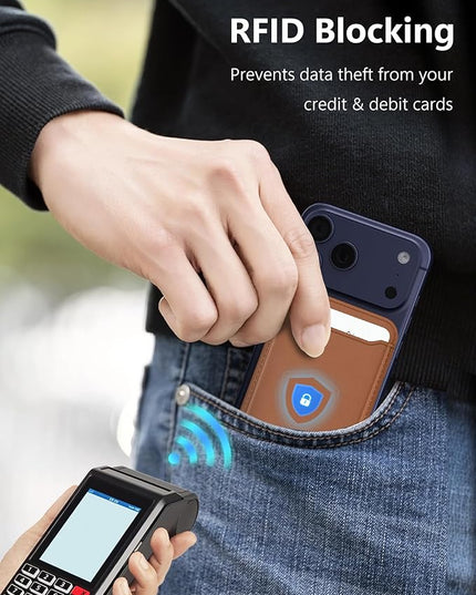 TopMade for Magsafe Wallet, Magnetic Card Holder for iPhone 17/16/15/14/13/12 Series, Strongest Magnetic Phone Wallet Stand Adjustable, 5 Cards Holder, RFID Blocking, ID Window, Vegan Leather, Brown