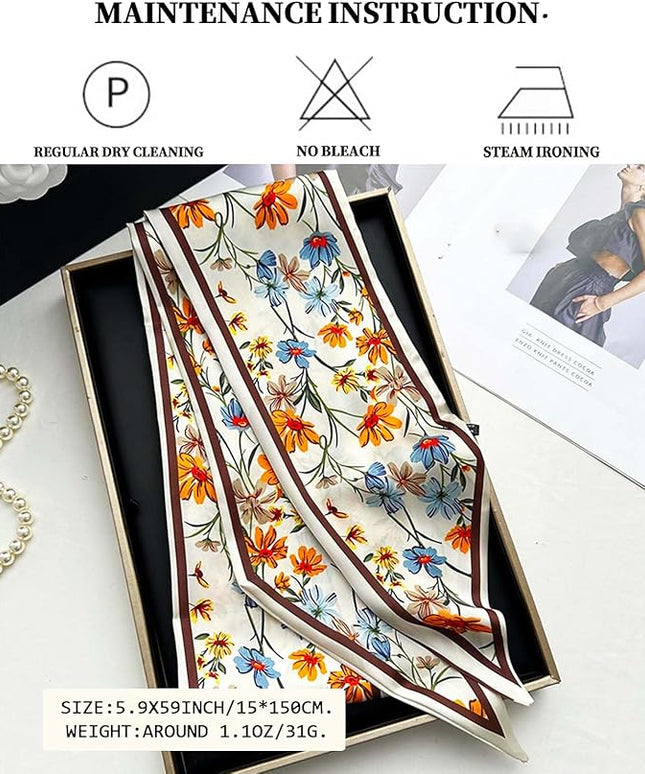 Head Scarf Purse Handle Neck Satin Hair Scarfs For Bag Lightweight Silky Long Thin Women's Fashion Scarves 59 * 5.9”