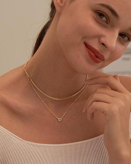 Tewiky Dainty 14k Gold Plated/Silver Cubic Zirconia Necklaces for Women, Simple CZ Jewelry Necklaces Trendy Gifts