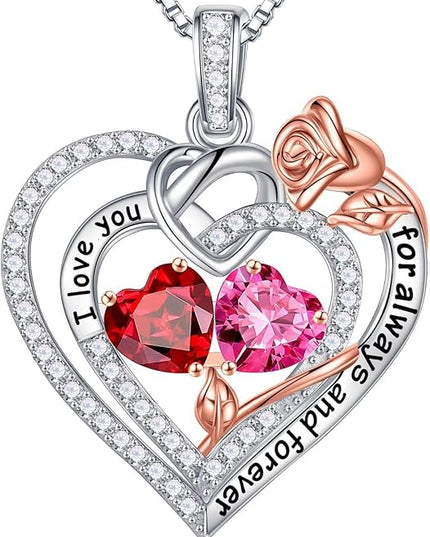 Iefil Christmas Gifts for Wife Women - 925 Sterling Silver Double Birthstone Necklace, Anniversary Birthday Gifts for Women, Jewelry Gift for Wife Girlfriend Mom Her