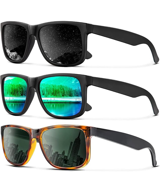 KALIYADI Sunglasses Men Polarized Sun glasses for Mens Womens Classic Matte Black Frame UV Protection 3pack