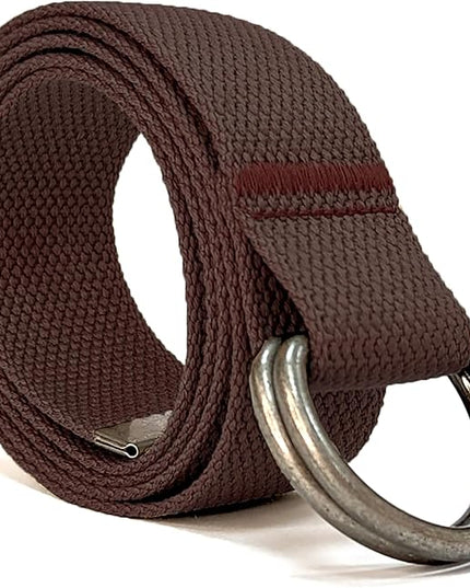 Mens & Womens Canvas Belt with D-ring,Double Ring Belt,Solid Color,Extra Long (49”) 1 1/2" Wide