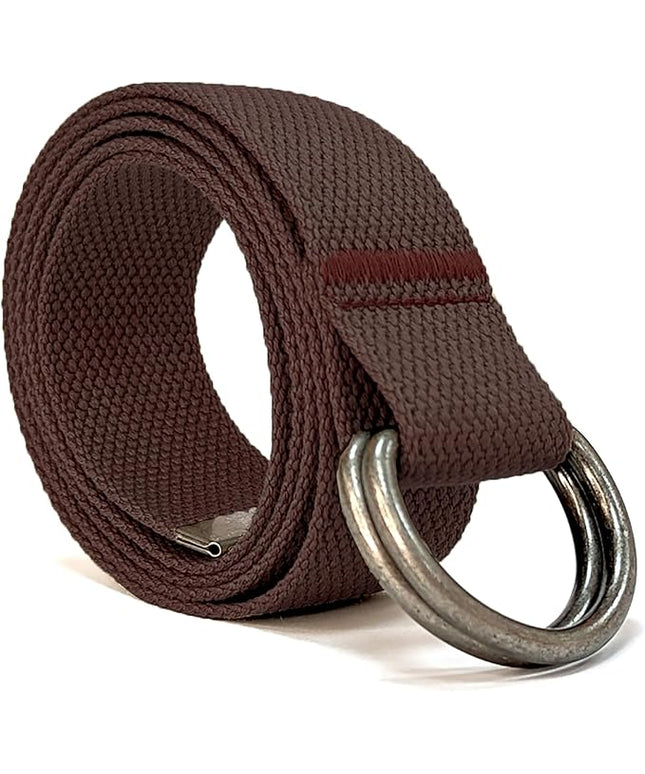 Mens & Womens Canvas Belt with D-ring,Double Ring Belt,Solid Color,Extra Long (49”) 1 1/2" Wide