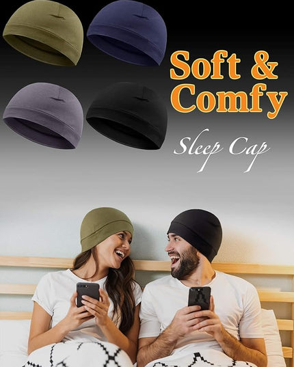 Syhood 4 Pcs Cotton Skull Caps for Men Women Breathable Beanie Thin Sleep Hat Night Running Cap Helmet Liner for Cycling Gym