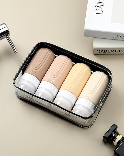 Travel Bottles for Toiletries, Tsa Approved 2oz Travel size Bottles, BPA Free Leak Proof Travels Toiletry Containers, Traveler Accessories with Toiletry Bag for Shampoo Liquid (4 Pack)