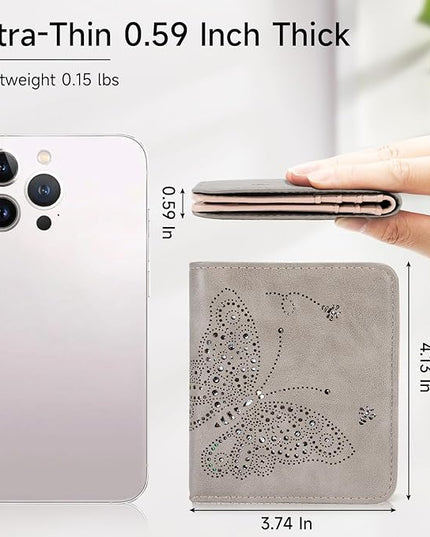 KITEVIUN Small RFID Wallet Women Ultra Thin Slim Womens Wallet Mini Compact Bifold Pocket Ladies Wallets for Women GRAY