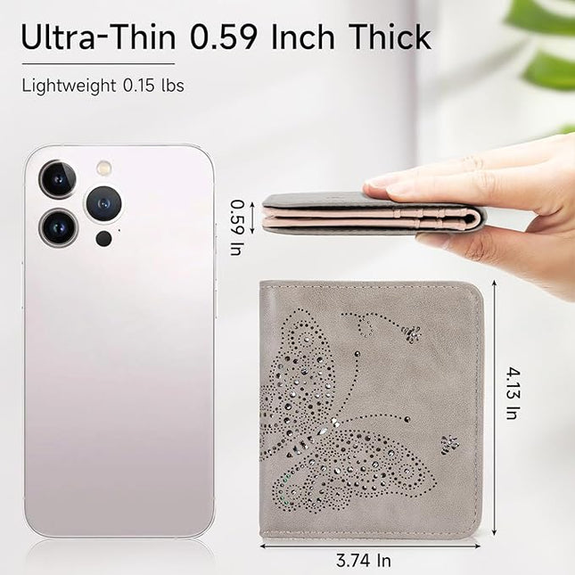 KITEVIUN Small RFID Wallet Women Ultra Thin Slim Womens Wallet Mini Compact Bifold Pocket Ladies Wallets for Women GRAY