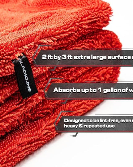 Blackline Car Drying Towel - 2ft x 3ft XL-Popular Pick Among Detailing Pros - 1300 GSM Microfiber Towel - Absorbs Over 8lbs of Water - Leaves No Streaks, Spots or Scratches - Dries an Entire Car