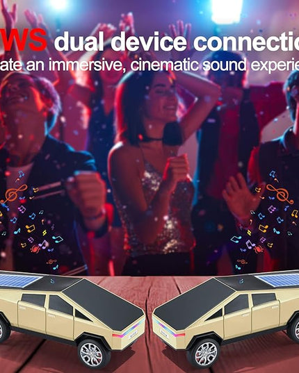 Solar-Powered car-Shaped Bluetooth Speaker, Portable Wireless Stereo, high-Definition Sound Quality, TWS Dual-Ear Pairing, Truck-Shaped Speaker, Suitable for Home, Office and Gift (GLOD)