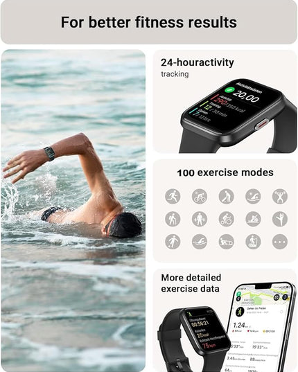 Tensky Smart Watch for Men/Women Android & iPhone, Alexa Built-in, 1.8" Touch Screen Fitness Tracker with Answer/Make Calls, 3ATM Waterproof Heart Rate/Sleep/SpO2 Monitor, Pedometer, 100+ Sport Modes