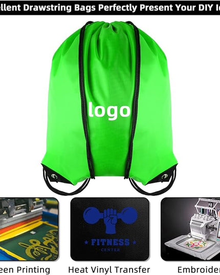 GoodtoU Drawstring Bags - Nylon Backpacks with Drawstring Closure, Bulk Cinch Sack Gym Bags for Sports, Travel, Teams (Green, 48Pcs)