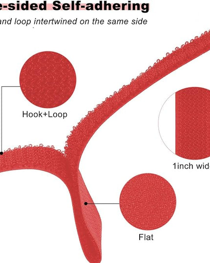 1"x16ft Hook and Loop Straps with 25 Metal Buckles, Adjustable Fastening Cable Straps, Cut-to-Length Cinch Strap, Reusable Nylon Securing Cord Ties for Organizer or Storage, 1 inch Wide,Red