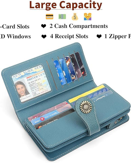 SENDEFN Wallets for Women Leather Credit Card Holder with RFID Blocking Large Capacity Wristlet | with RFID Blocking, Large Capacity, Wristlet, with RFID Blocking, Large Capacity, Wristlet