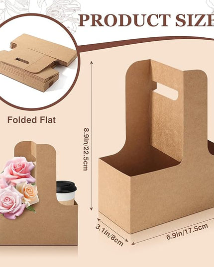 Bakbania 40 Pieces Flower Gift Bags 2 Cup Disposable Drink Carrier with Handle Floral Wrap Packing Bags for Birthday Wedding Party Gift Decor
