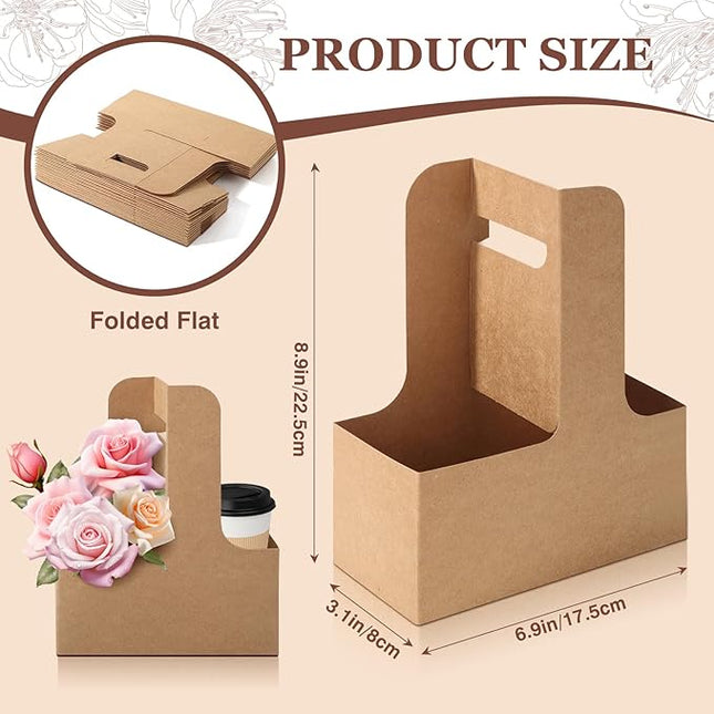Bakbania 40 Pieces Flower Gift Bags 2 Cup Disposable Drink Carrier with Handle Floral Wrap Packing Bags for Birthday Wedding Party Gift Decor